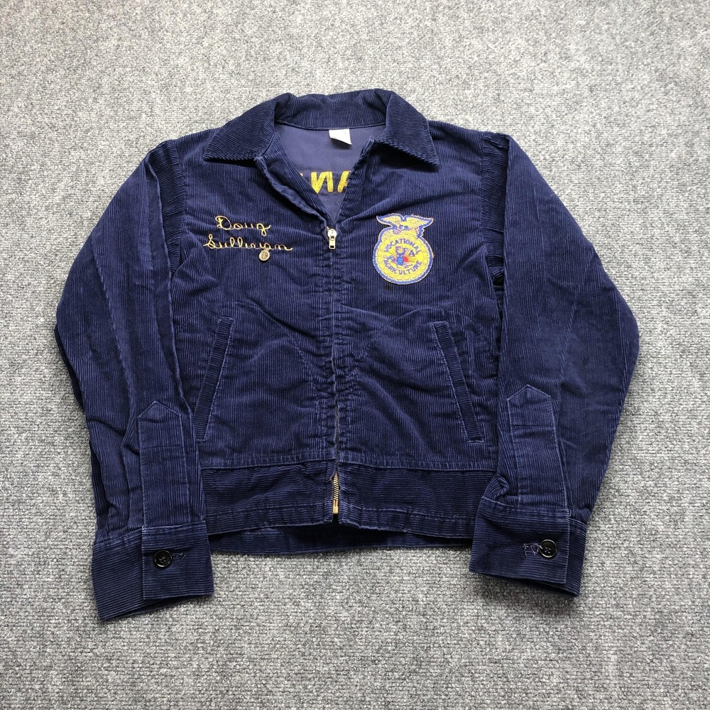 Vintage National FFA Jacket Mens 34 Blue Corduroy Full Zip Arkansas Newport 90s